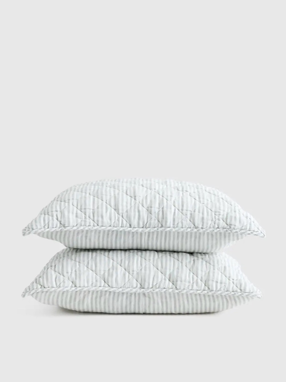 Quince European Quilted Linen Stripe King Sham Set 20 x 36 Mist White Pillowcase